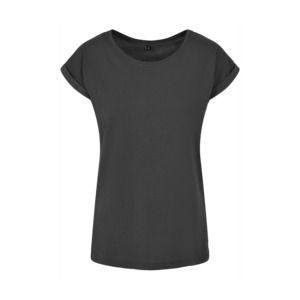 Build Your Brand BY021 - Verlenge Schouders T-shirt Dames Charcoal