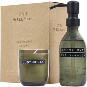 WELLmark 126311 - Wellmark Discovery 200 ml handzeepdispenser en 150 g geurkaarsenset - donker amberkleurige geur